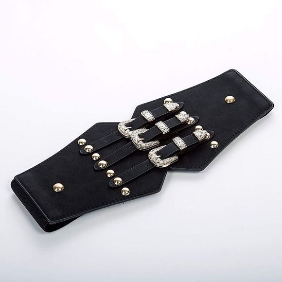 🎉HP🎉 Leather Triple Buckle Western Belt Corset Buckle Strap Belt - Picture 3 of 6